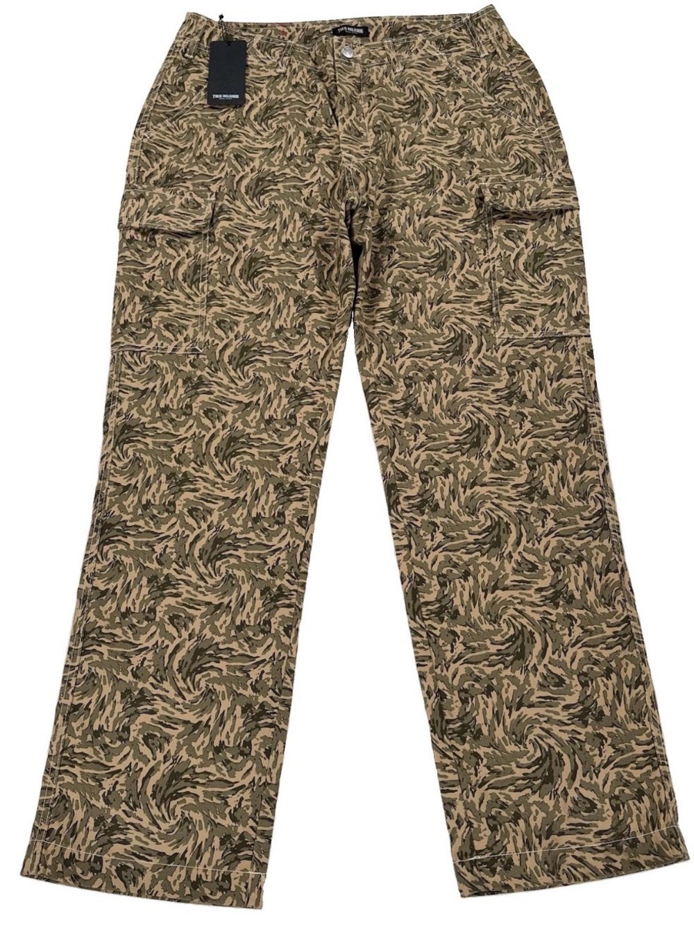 NWT True Religion Mens Size 34x32 Abstract Camo SN Cargo Pants Swirl Green $129